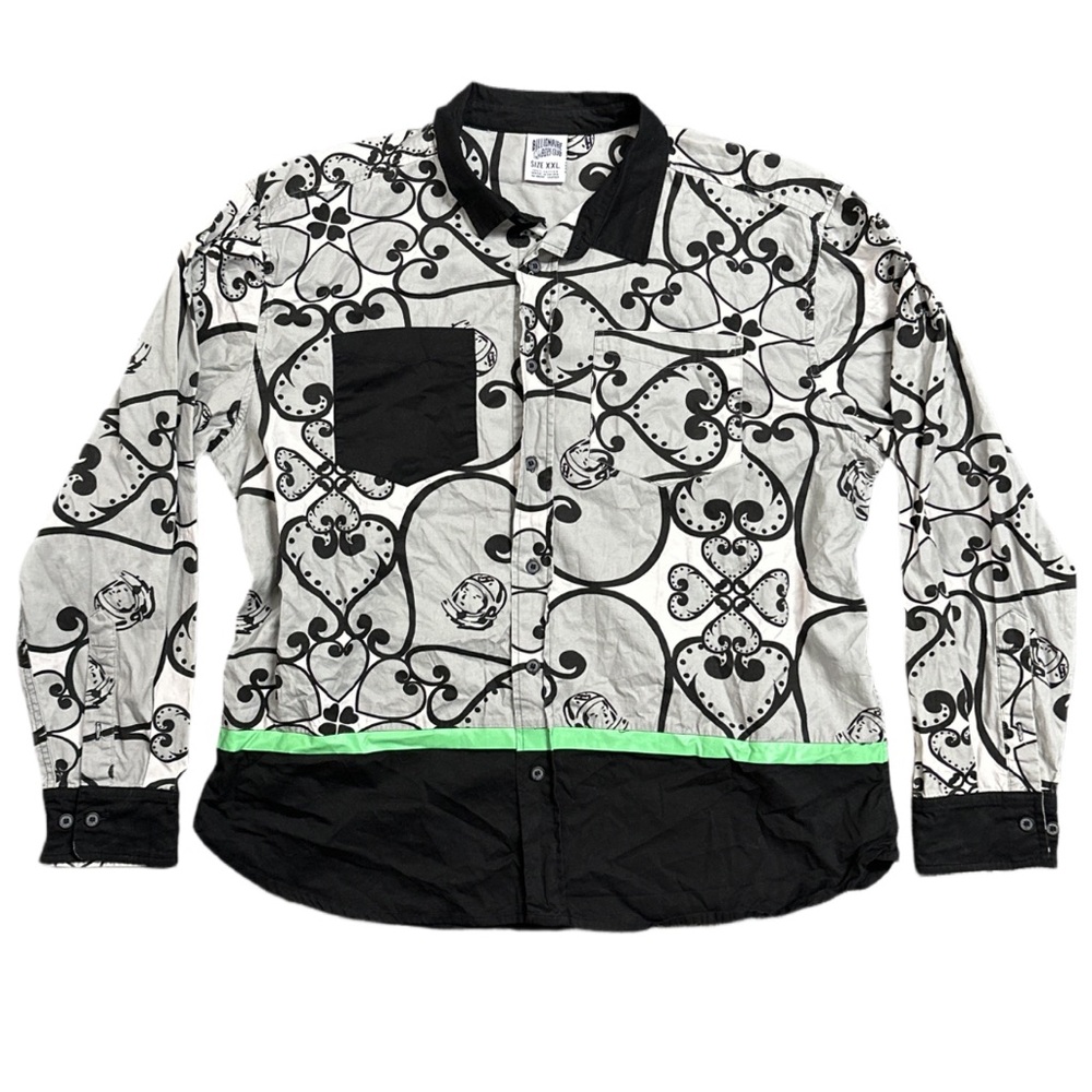 BILLIONAIRE BOYS CLUB men's collared button down majolica pattern shirt, XXL.